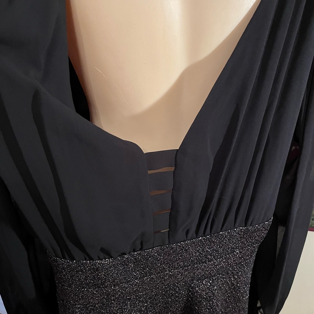 Nordstrom City Chic Black and silver layered Peplum Glitter Blouse, XL - Picture 13 of 14